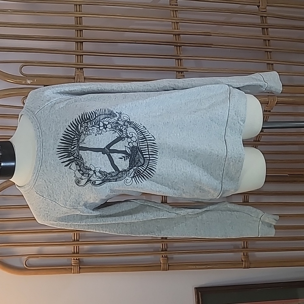 Royal Apparel vintage grey fleece pullover peace sign floral made in USA sz L